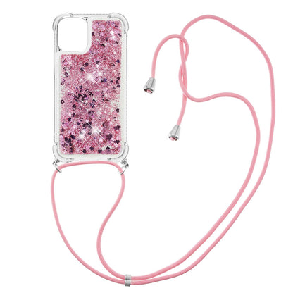 Quicksand Shiny Glitter Anti-drop Mobile Phone TPU Cover with Lanyard for iPhone 13 Pro Max 6.7 inch