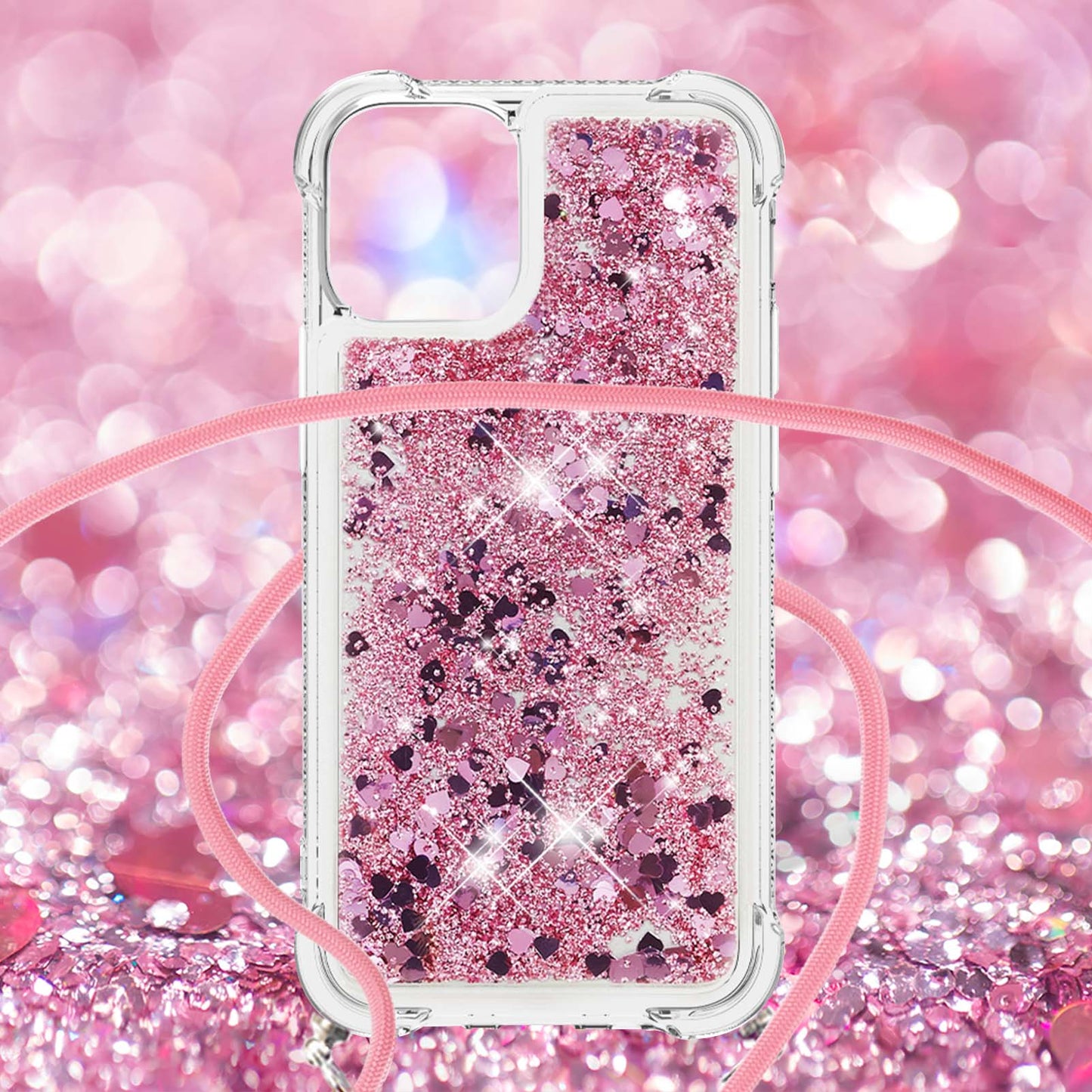 Quicksand Shiny Glitter Anti-drop Mobile Phone TPU Cover with Lanyard for iPhone 13 Pro Max 6.7 inch