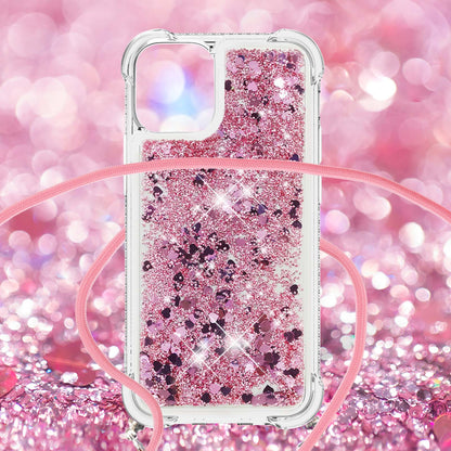 Quicksand Shiny Glitter Anti-drop Mobile Phone TPU Cover with Lanyard for iPhone 13 Pro Max 6.7 inch