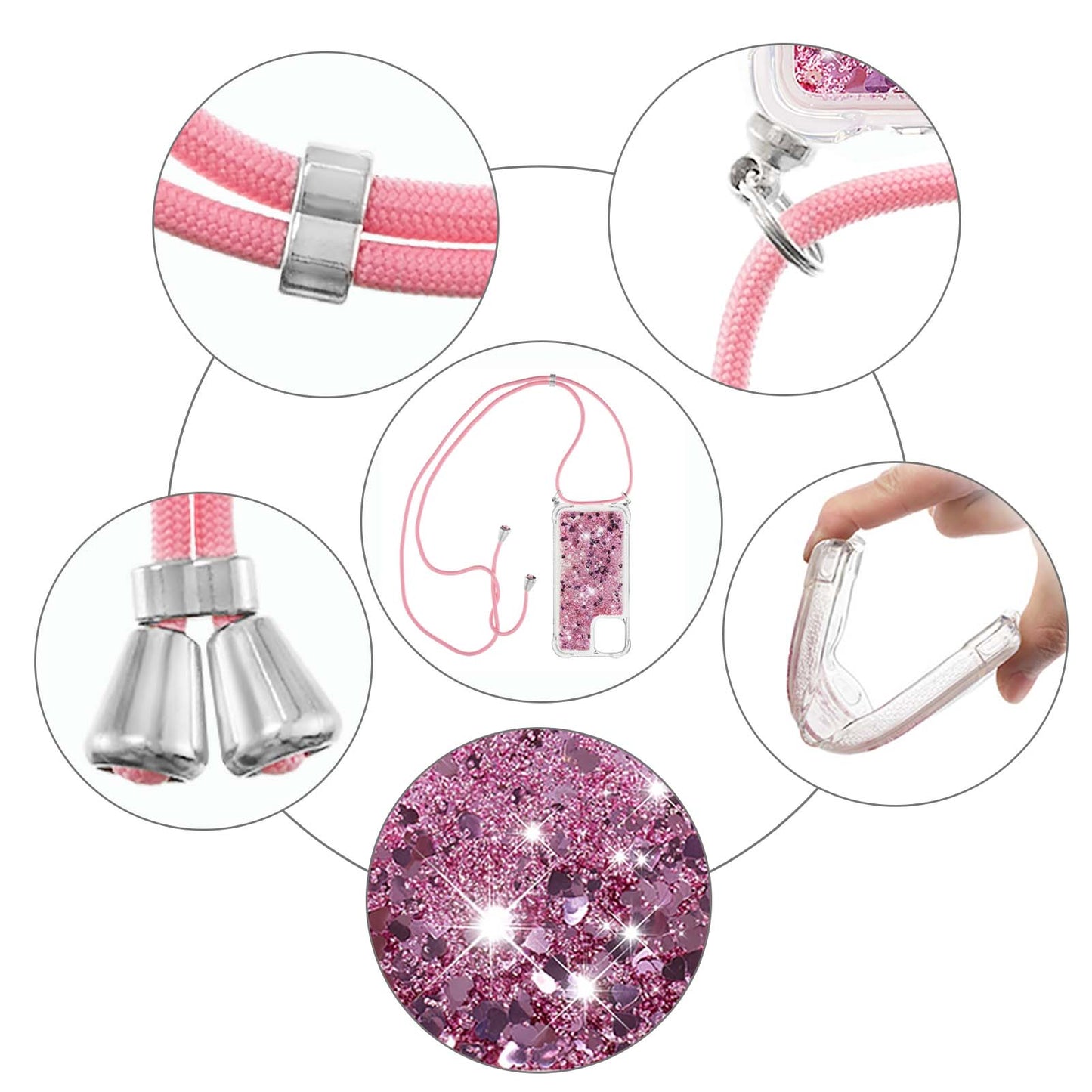 Quicksand Shiny Glitter Anti-drop Mobile Phone TPU Cover with Lanyard for iPhone 13 Pro Max 6.7 inch