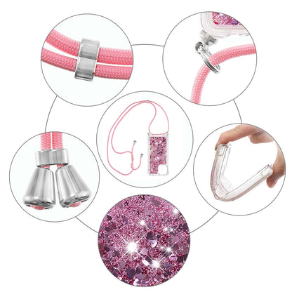 Quicksand Shiny Glitter Anti-drop Mobile Phone TPU Cover with Lanyard for iPhone 13 Pro Max 6.7 inch