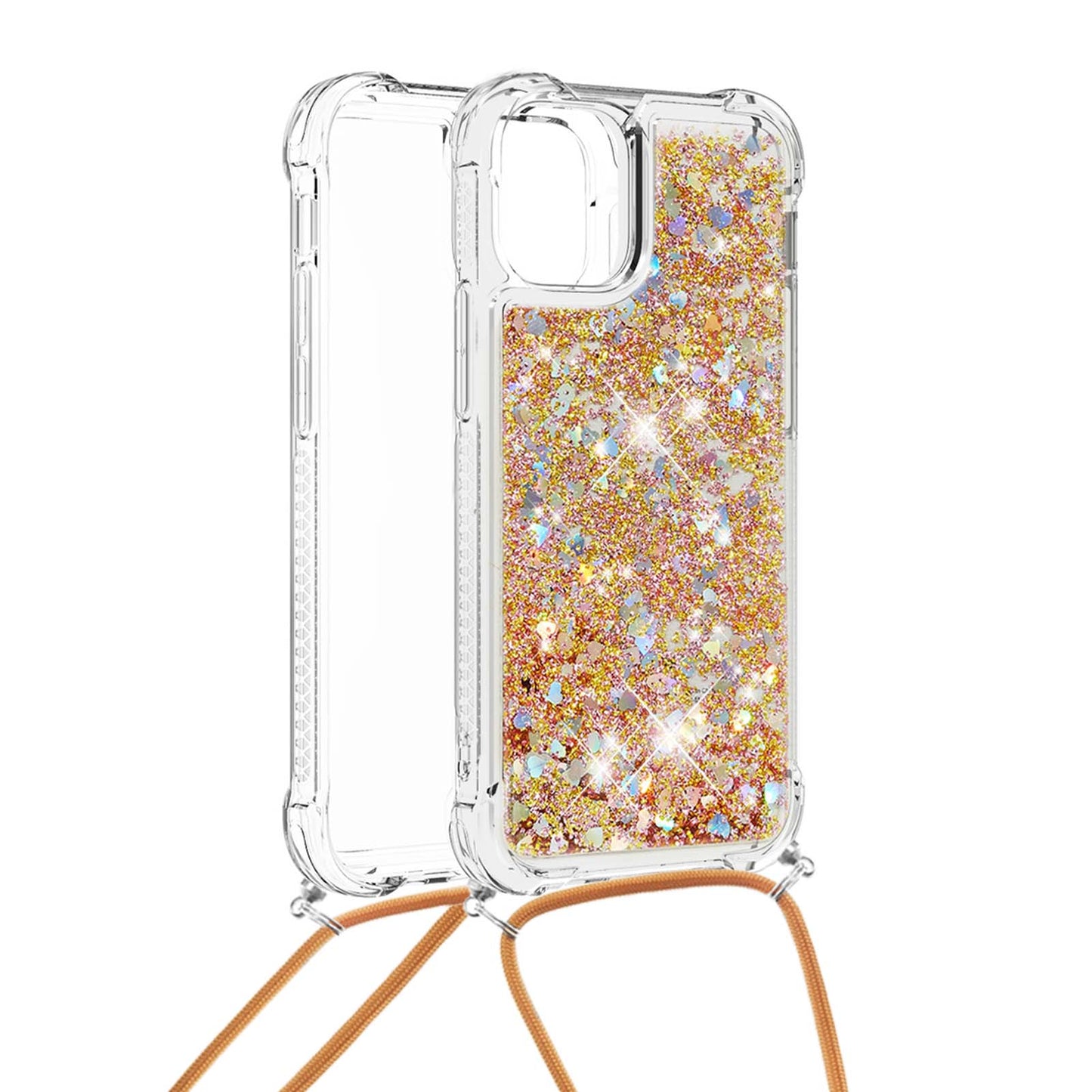 Quicksand Shiny Glitter Anti-drop Mobile Phone TPU Cover with Lanyard for iPhone 13 Pro Max 6.7 inch