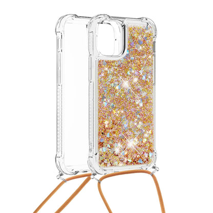 Quicksand Shiny Glitter Anti-drop Mobile Phone TPU Cover with Lanyard for iPhone 13 Pro Max 6.7 inch
