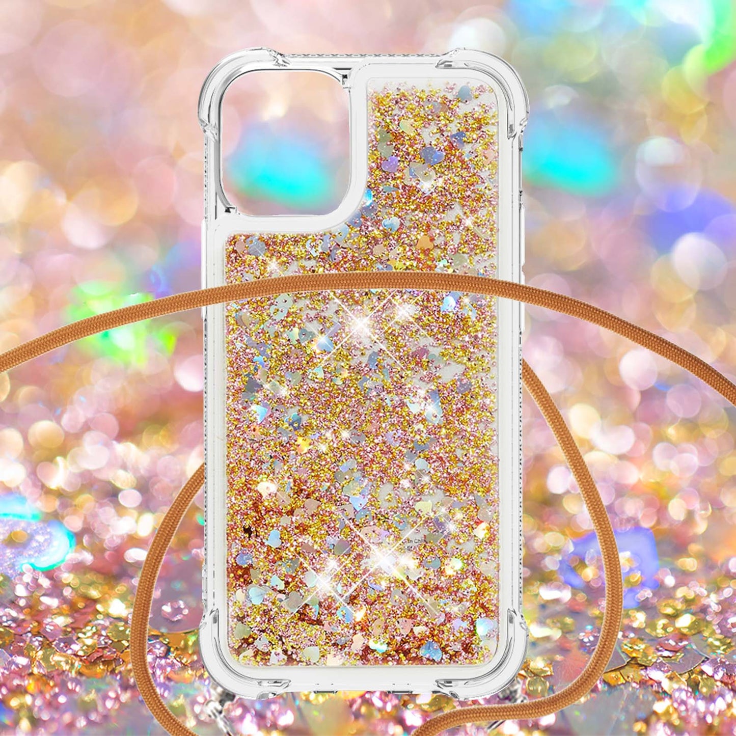 Quicksand Shiny Glitter Anti-drop Mobile Phone TPU Cover with Lanyard for iPhone 13 Pro Max 6.7 inch