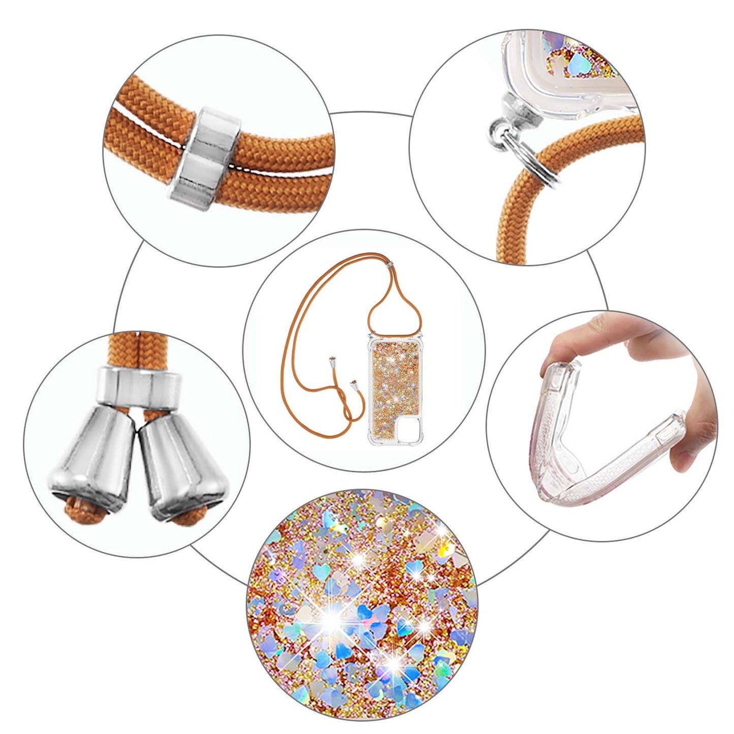 Quicksand Shiny Glitter Anti-drop Mobile Phone TPU Cover with Lanyard for iPhone 13 Pro Max 6.7 inch