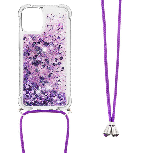 Quicksand Shiny Glitter Anti-drop Mobile Phone TPU Cover with Lanyard for iPhone 13 Pro Max 6.7 inch