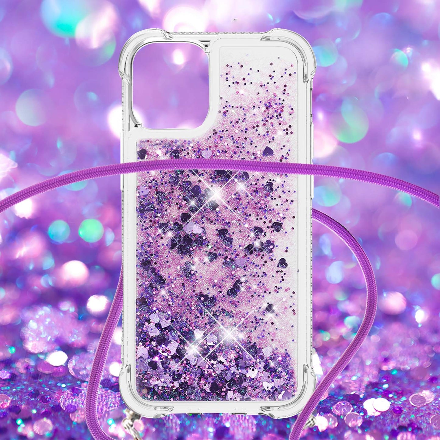 Quicksand Shiny Glitter Anti-drop Mobile Phone TPU Cover with Lanyard for iPhone 13 Pro Max 6.7 inch