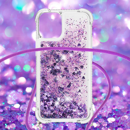 Quicksand Shiny Glitter Anti-drop Mobile Phone TPU Cover with Lanyard for iPhone 13 Pro Max 6.7 inch
