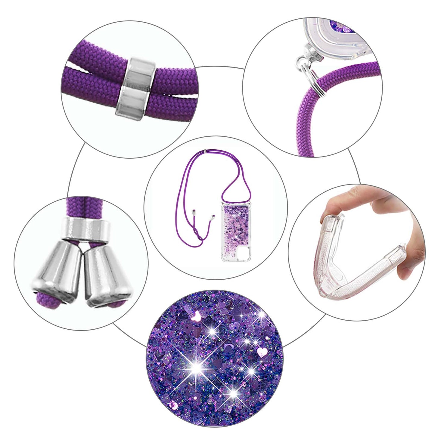 Quicksand Shiny Glitter Anti-drop Mobile Phone TPU Cover with Lanyard for iPhone 13 Pro Max 6.7 inch