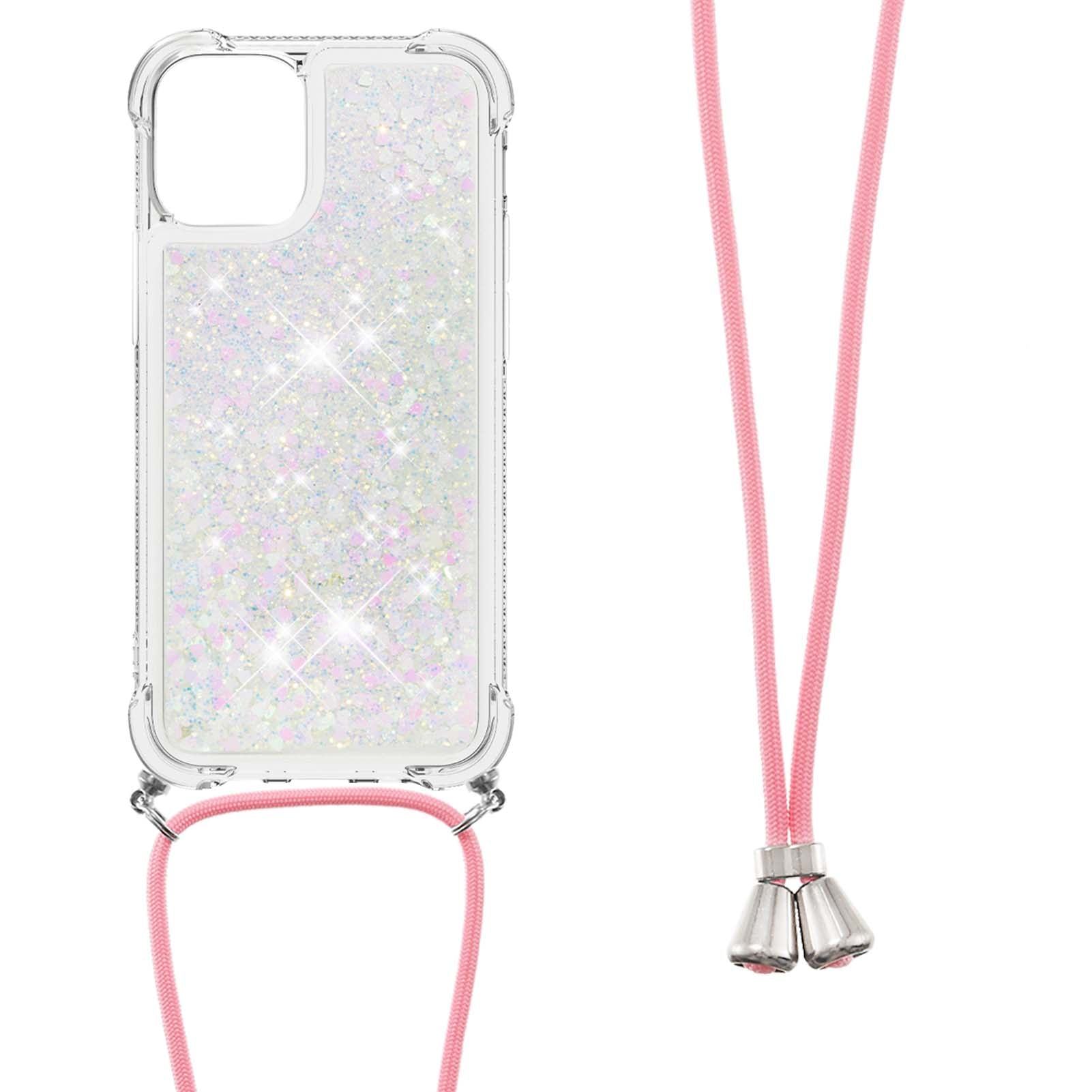 Quicksand Shiny Glitter Anti-drop Mobile Phone TPU Cover with Lanyard for iPhone 13 Pro Max 6.7 inch