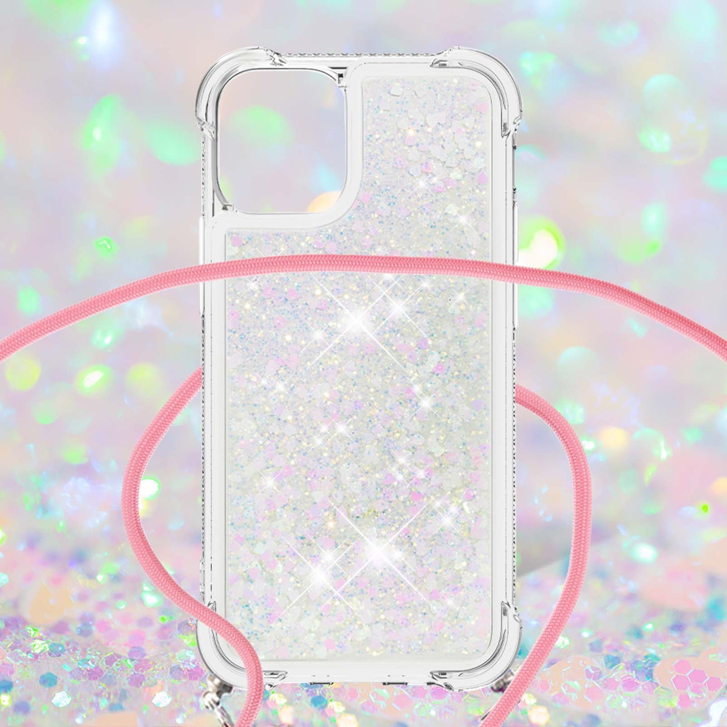 Quicksand Shiny Glitter Anti-drop Mobile Phone TPU Cover with Lanyard for iPhone 13 Pro Max 6.7 inch