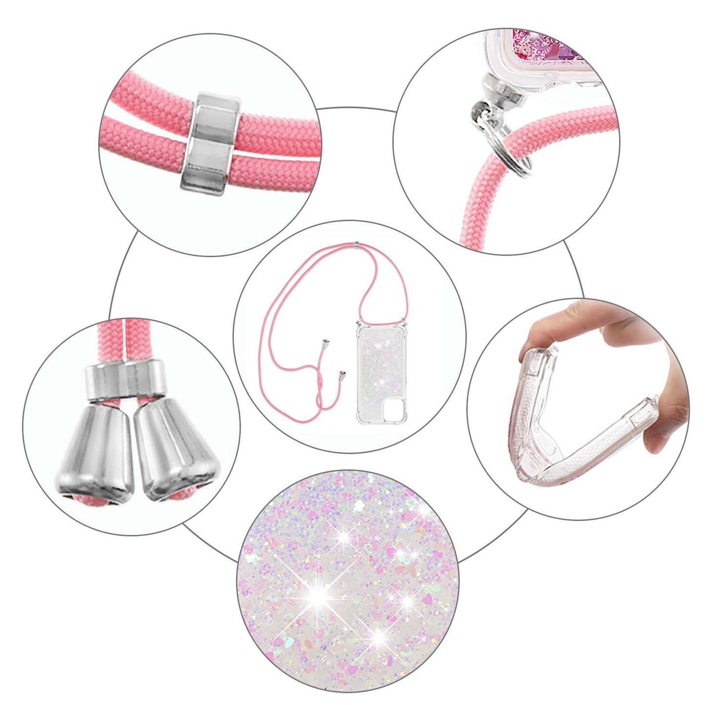 Quicksand Shiny Glitter Anti-drop Mobile Phone TPU Cover with Lanyard for iPhone 13 Pro Max 6.7 inch