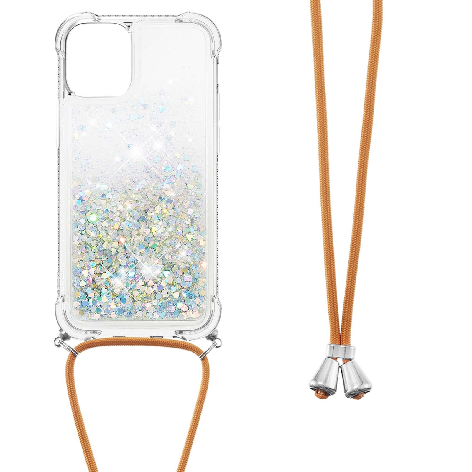 Quicksand Shiny Glitter Anti-drop Mobile Phone TPU Cover with Lanyard for iPhone 13 Pro Max 6.7 inch