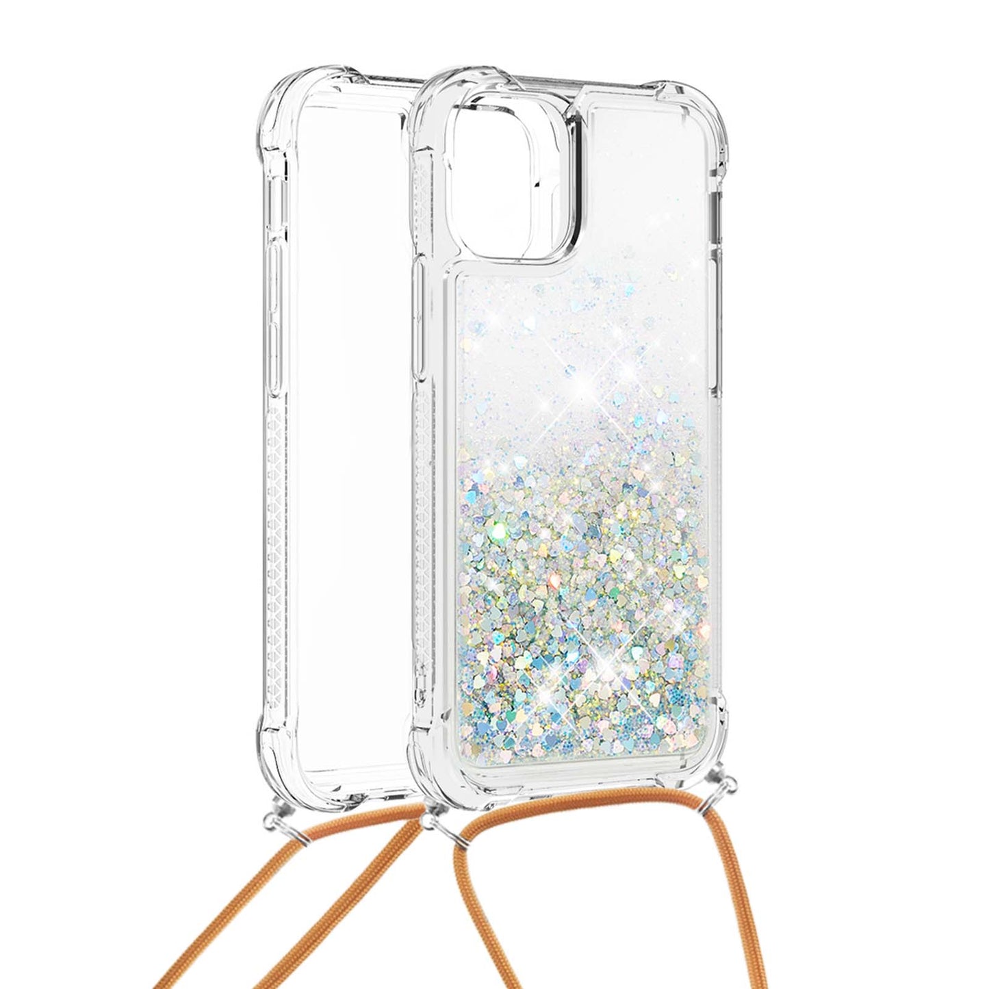 Quicksand Shiny Glitter Anti-drop Mobile Phone TPU Cover with Lanyard for iPhone 13 Pro Max 6.7 inch