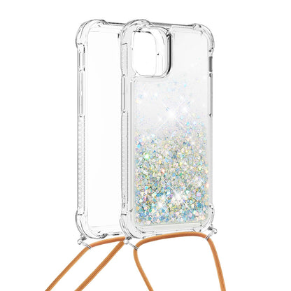 Quicksand Shiny Glitter Anti-drop Mobile Phone TPU Cover with Lanyard for iPhone 13 Pro Max 6.7 inch