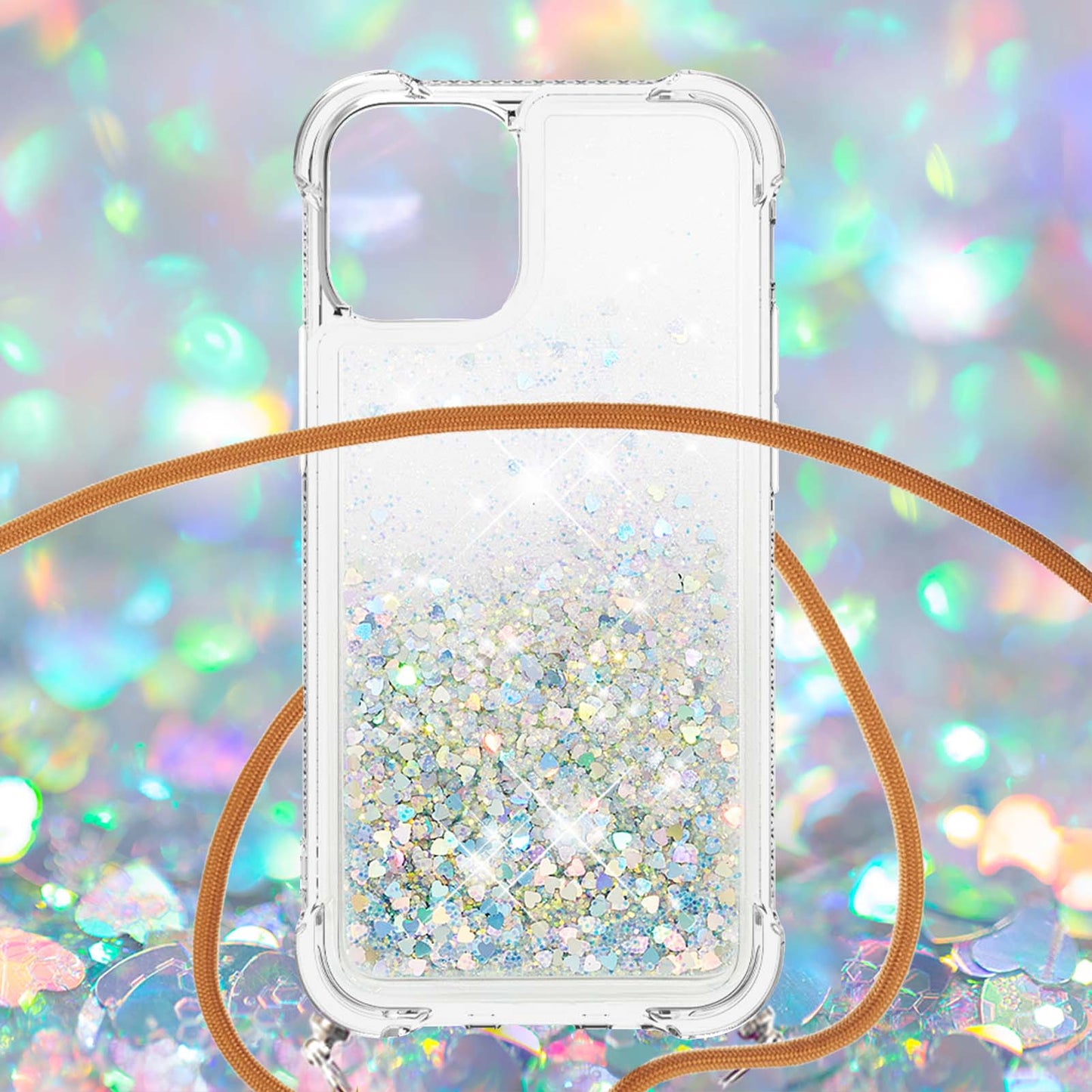 Quicksand Shiny Glitter Anti-drop Mobile Phone TPU Cover with Lanyard for iPhone 13 Pro Max 6.7 inch