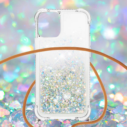 Quicksand Shiny Glitter Anti-drop Mobile Phone TPU Cover with Lanyard for iPhone 13 Pro Max 6.7 inch