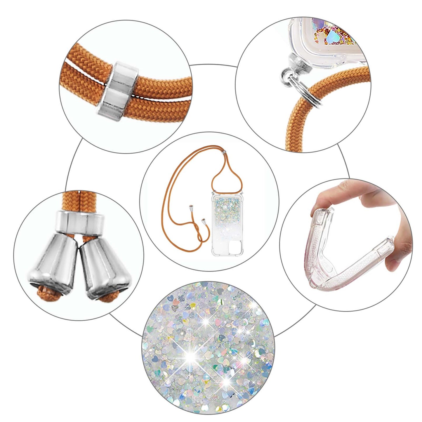 Quicksand Shiny Glitter Anti-drop Mobile Phone TPU Cover with Lanyard for iPhone 13 Pro Max 6.7 inch