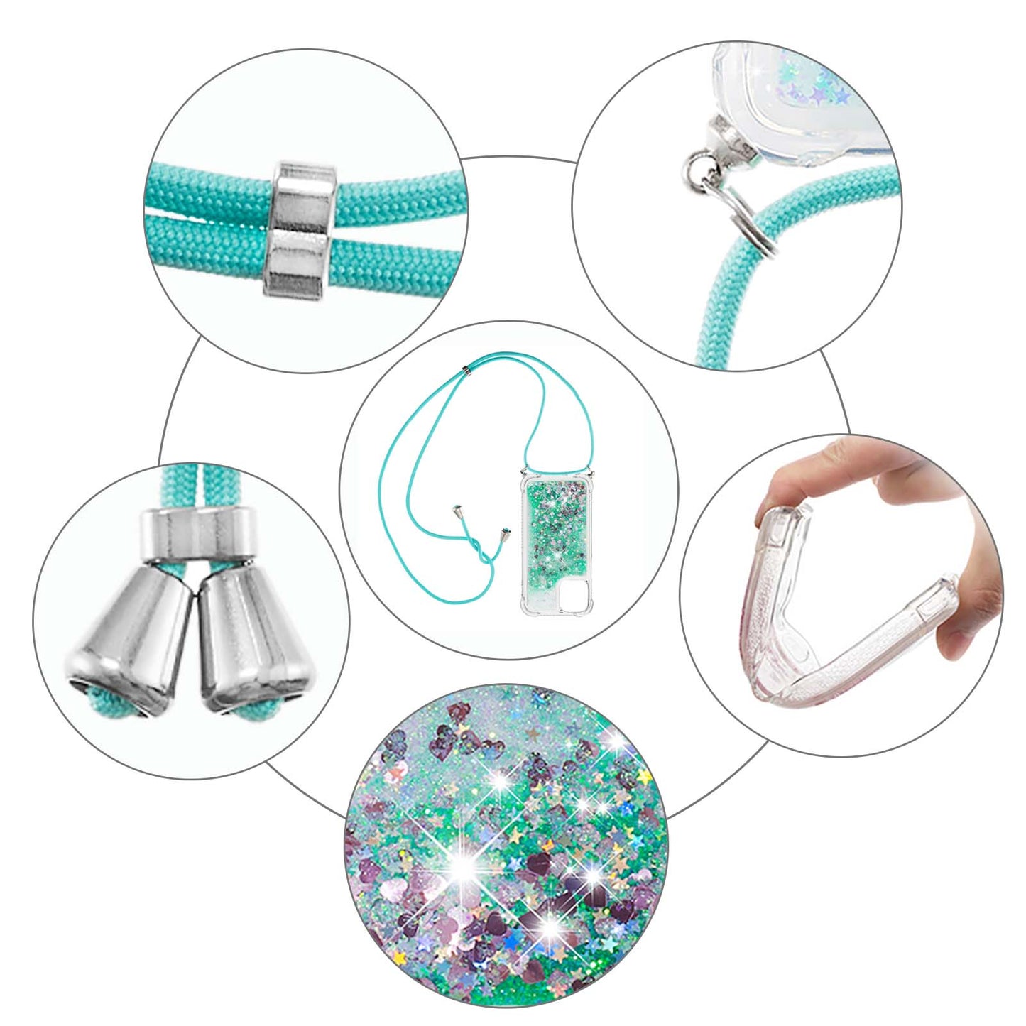 Quicksand Shiny Glitter Anti-drop Mobile Phone TPU Cover with Lanyard for iPhone 13 Pro Max 6.7 inch