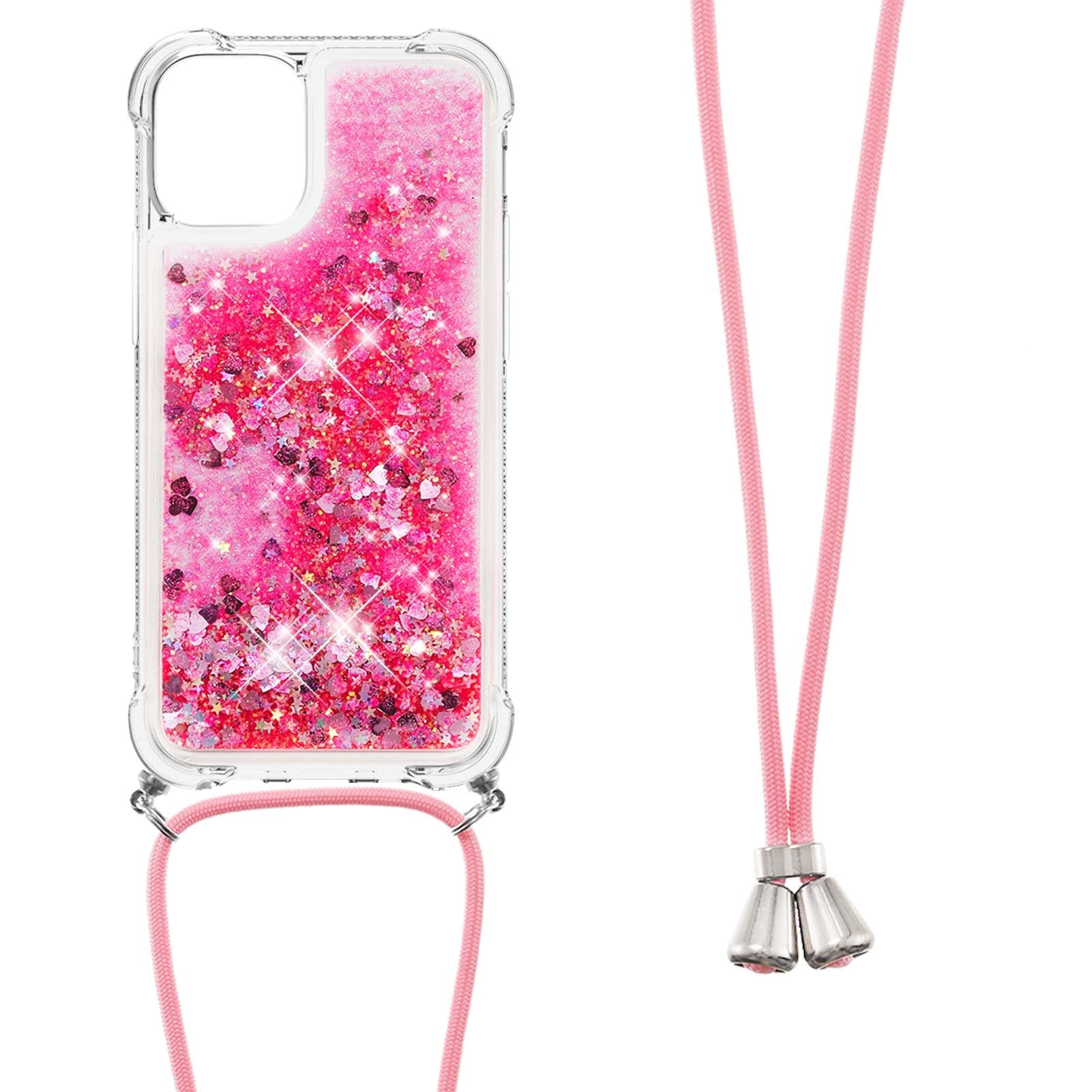 Quicksand Shiny Glitter Anti-drop Mobile Phone TPU Cover with Lanyard for iPhone 13 Pro Max 6.7 inch