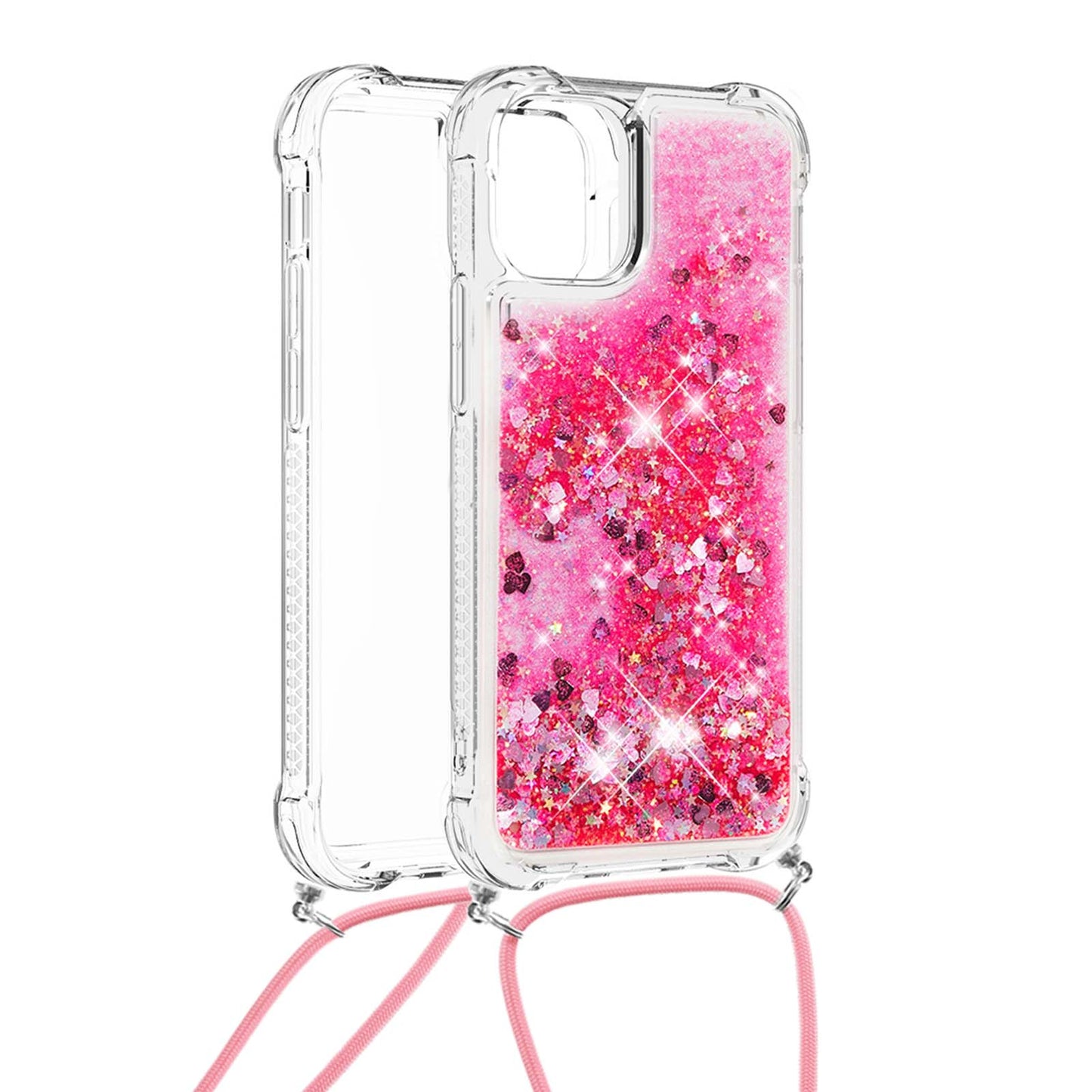 Quicksand Shiny Glitter Anti-drop Mobile Phone TPU Cover with Lanyard for iPhone 13 Pro Max 6.7 inch