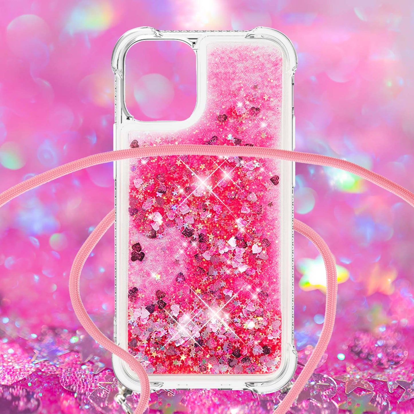 Quicksand Shiny Glitter Anti-drop Mobile Phone TPU Cover with Lanyard for iPhone 13 Pro Max 6.7 inch
