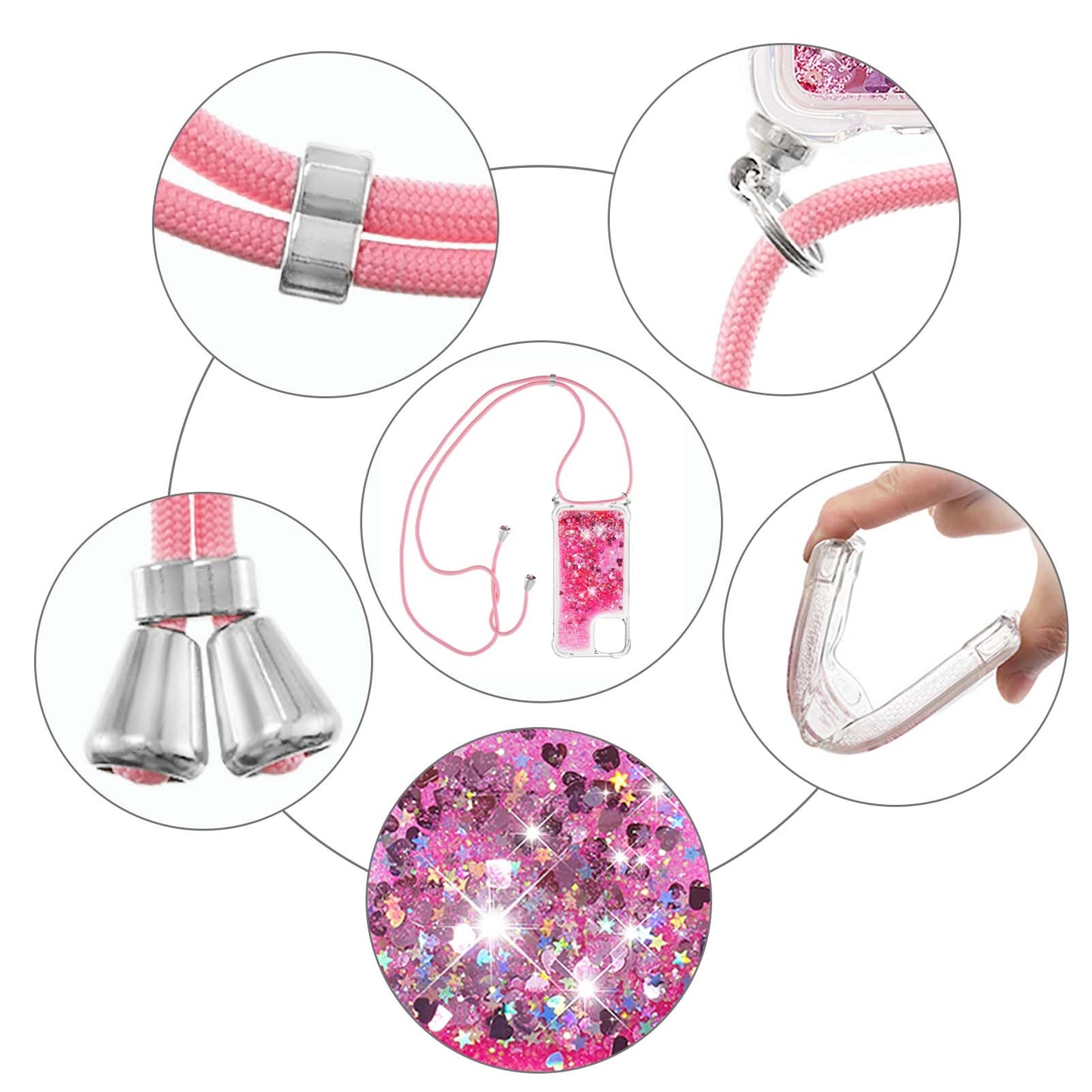 Quicksand Shiny Glitter Anti-drop Mobile Phone TPU Cover with Lanyard for iPhone 13 Pro Max 6.7 inch