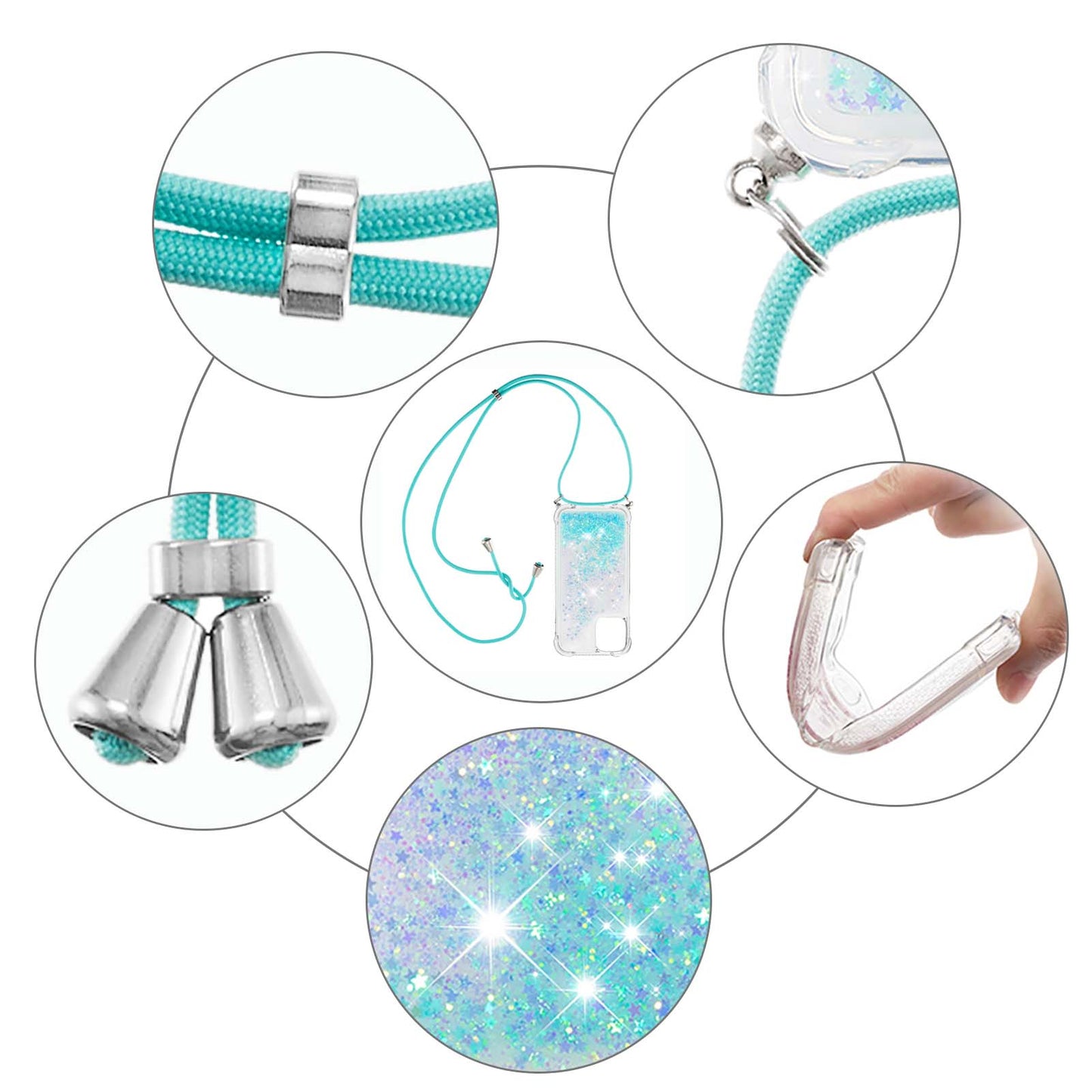 Quicksand Shiny Glitter Anti-drop Mobile Phone TPU Cover with Lanyard for iPhone 13 Pro Max 6.7 inch