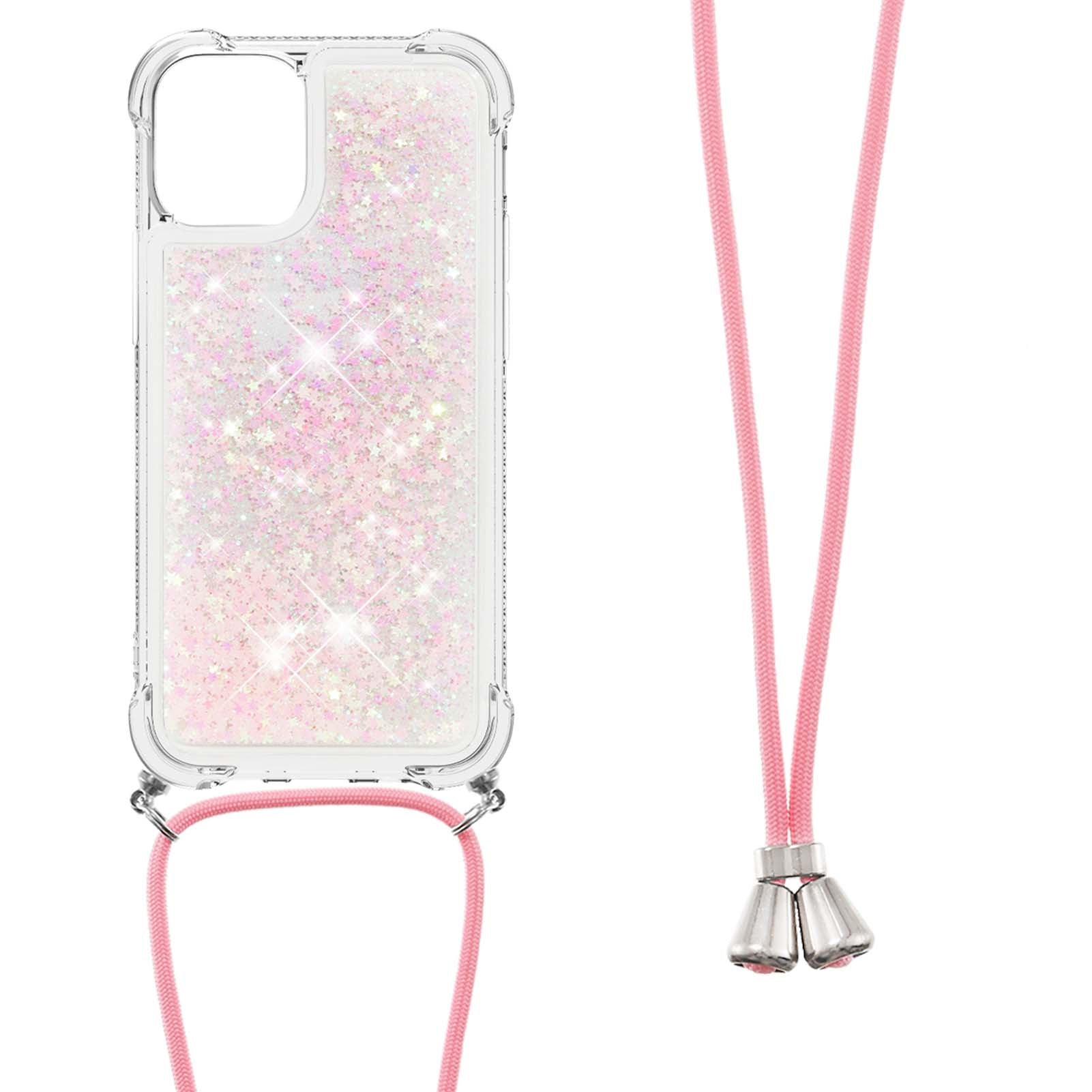 Quicksand Shiny Glitter Anti-drop Mobile Phone TPU Cover with Lanyard for iPhone 13 Pro Max 6.7 inch