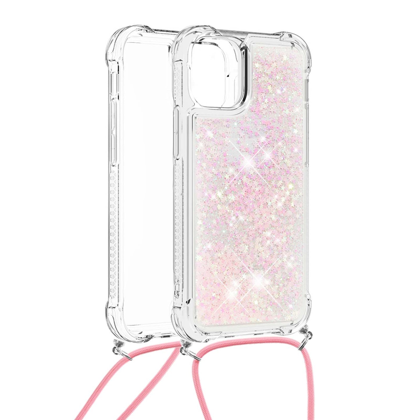 Quicksand Shiny Glitter Anti-drop Mobile Phone TPU Cover with Lanyard for iPhone 13 Pro Max 6.7 inch