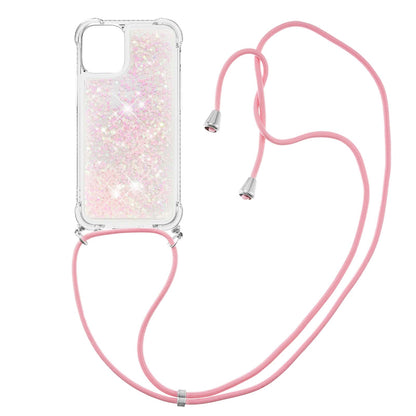 Quicksand Shiny Glitter Anti-drop Mobile Phone TPU Cover with Lanyard for iPhone 13 Pro Max 6.7 inch
