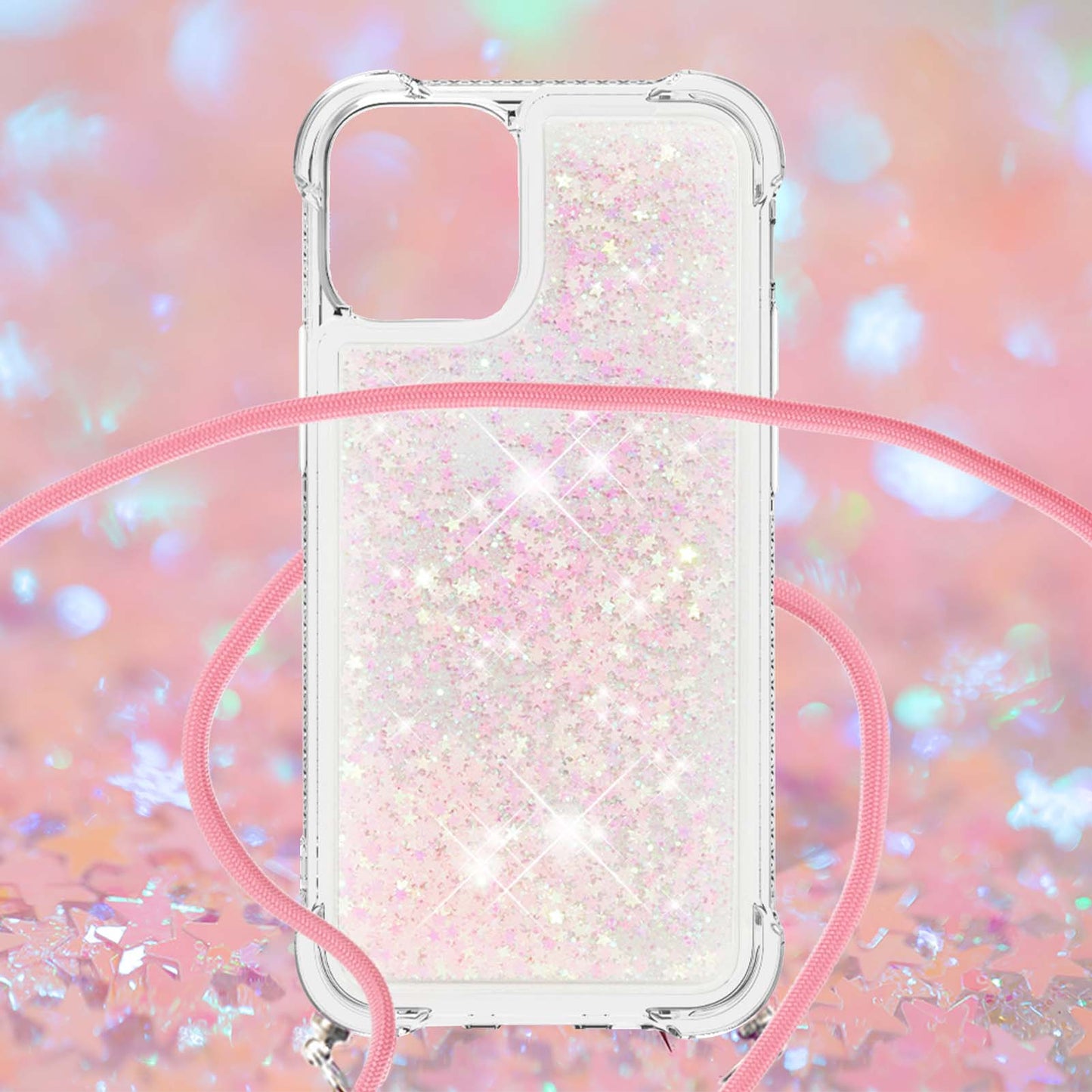 Quicksand Shiny Glitter Anti-drop Mobile Phone TPU Cover with Lanyard for iPhone 13 Pro Max 6.7 inch