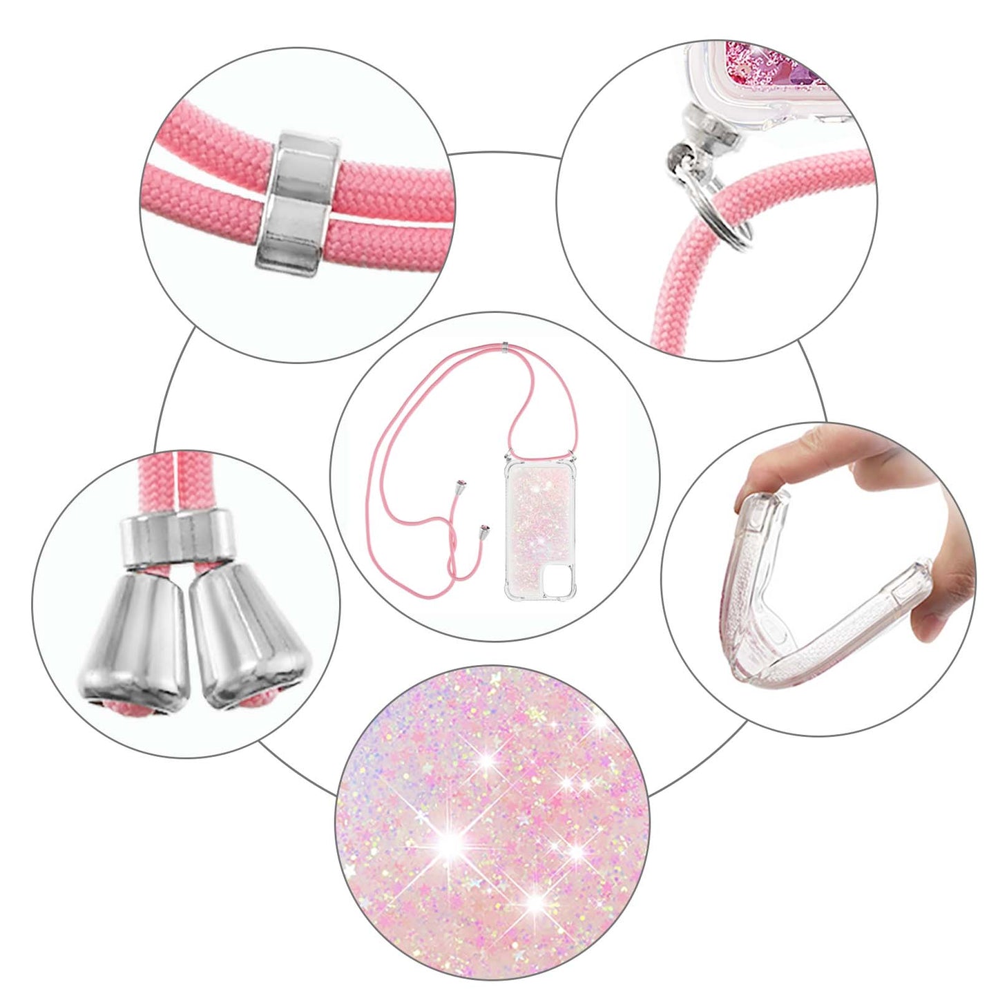 Quicksand Shiny Glitter Anti-drop Mobile Phone TPU Cover with Lanyard for iPhone 13 Pro Max 6.7 inch