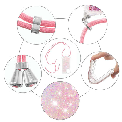 Quicksand Shiny Glitter Anti-drop Mobile Phone TPU Cover with Lanyard for iPhone 13 Pro Max 6.7 inch