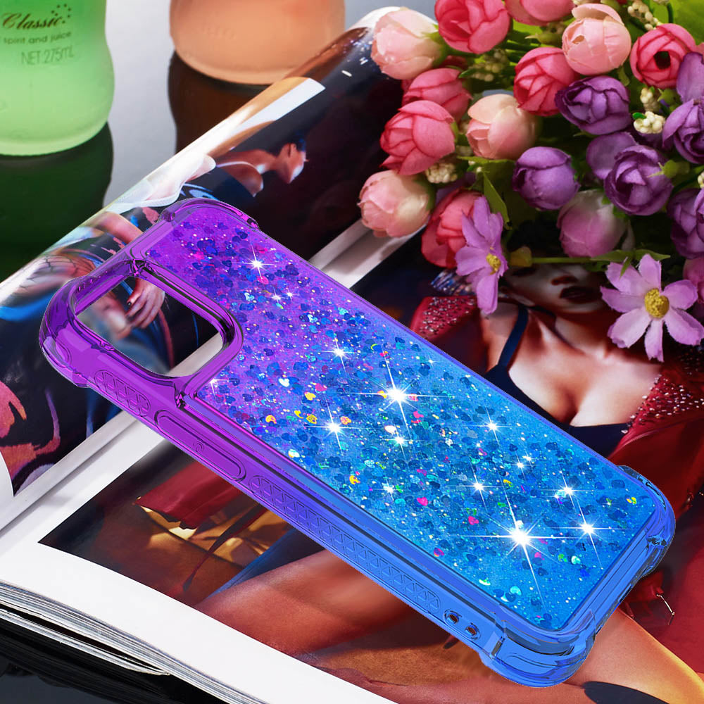 Gradient Quicksand Series Sparkle Liquid Waterfall Luxury TPU Bumper Case for iPhone 13 Pro Max 6.7 inch