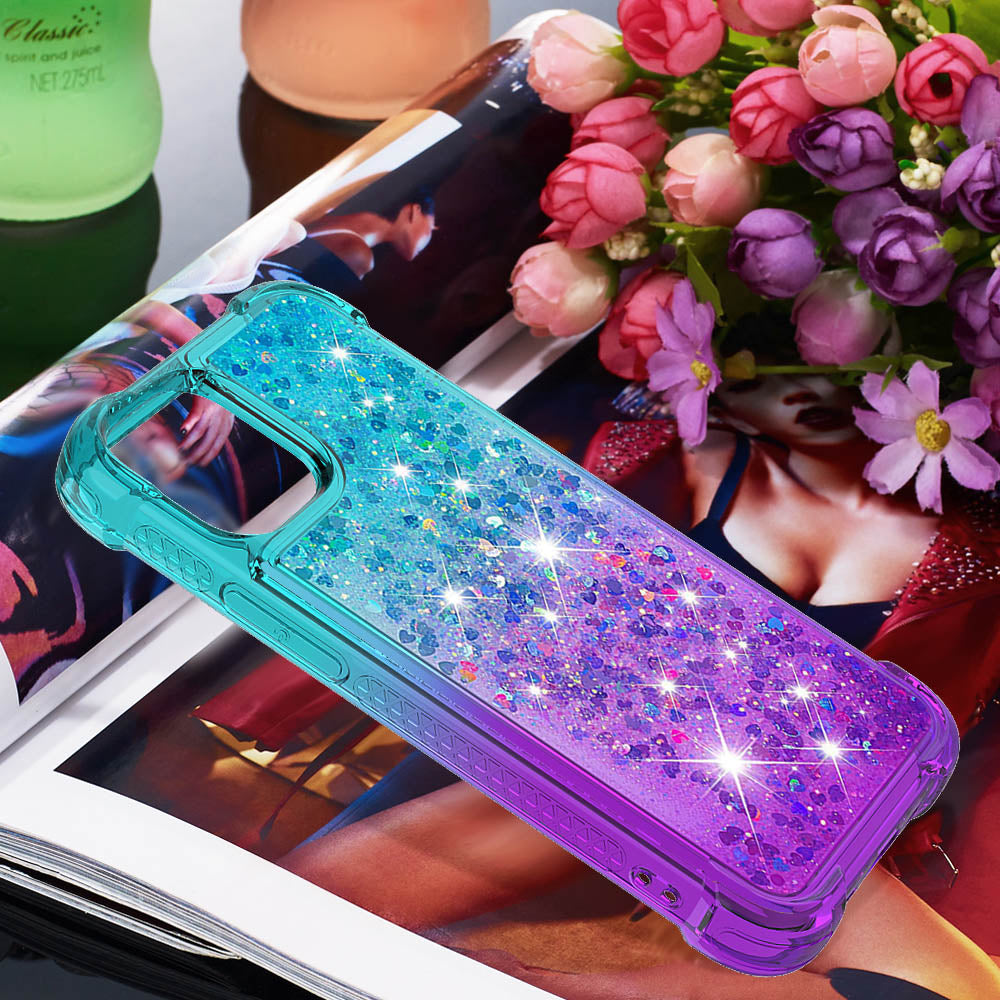 Gradient Quicksand Series Sparkle Liquid Waterfall Luxury TPU Bumper Case for iPhone 13 Pro Max 6.7 inch