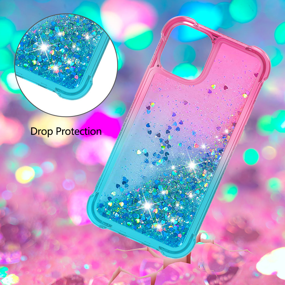 Gradient Quicksand Glitter Flowing Liquid Floating Bling Cute TPU Case for iPhone 13 Pro 6.1 inch