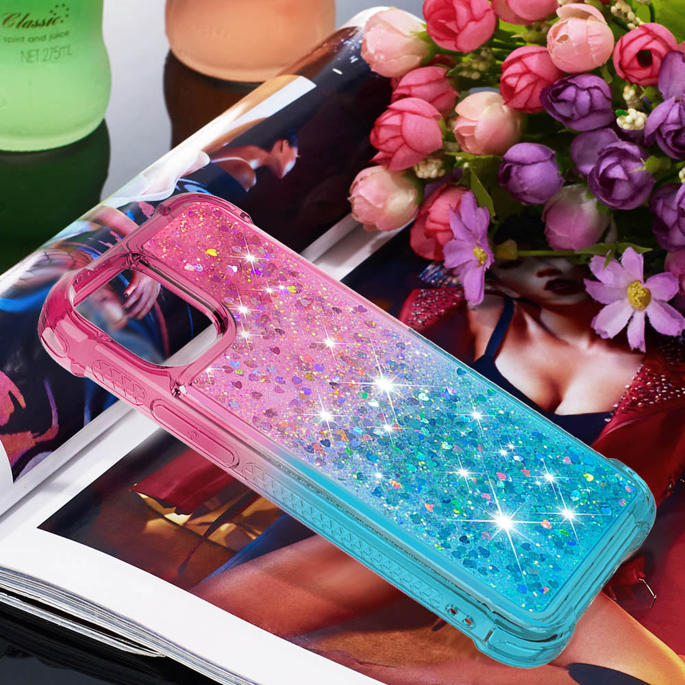 Gradient Quicksand Glitter Flowing Liquid Floating Bling Cute TPU Case for iPhone 13 Pro 6.1 inch