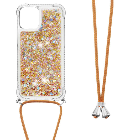 Quicksand Shiny Floating Glitter Flowing Liquid Shockproof Protective TPU Cover with Strap for iPhone 13 Pro 6.1 inch