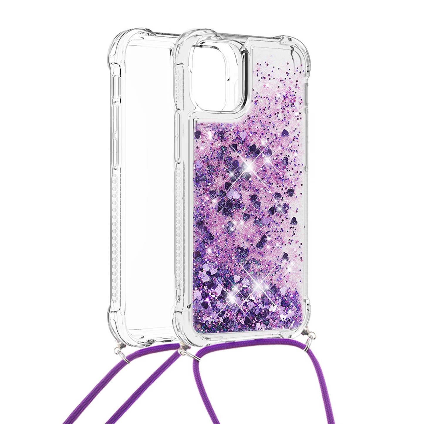 Quicksand Shiny Floating Glitter Flowing Liquid Shockproof Protective TPU Cover with Strap for iPhone 13 Pro 6.1 inch