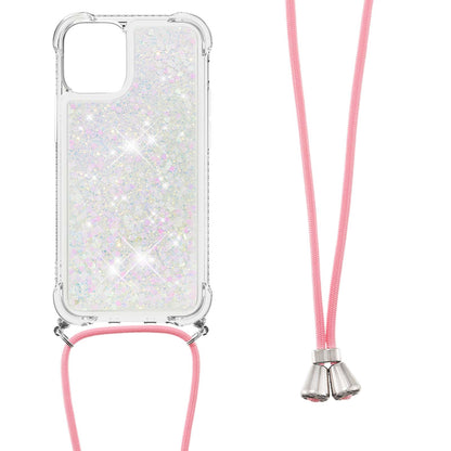 Quicksand Shiny Floating Glitter Flowing Liquid Shockproof Protective TPU Cover with Strap for iPhone 13 Pro 6.1 inch