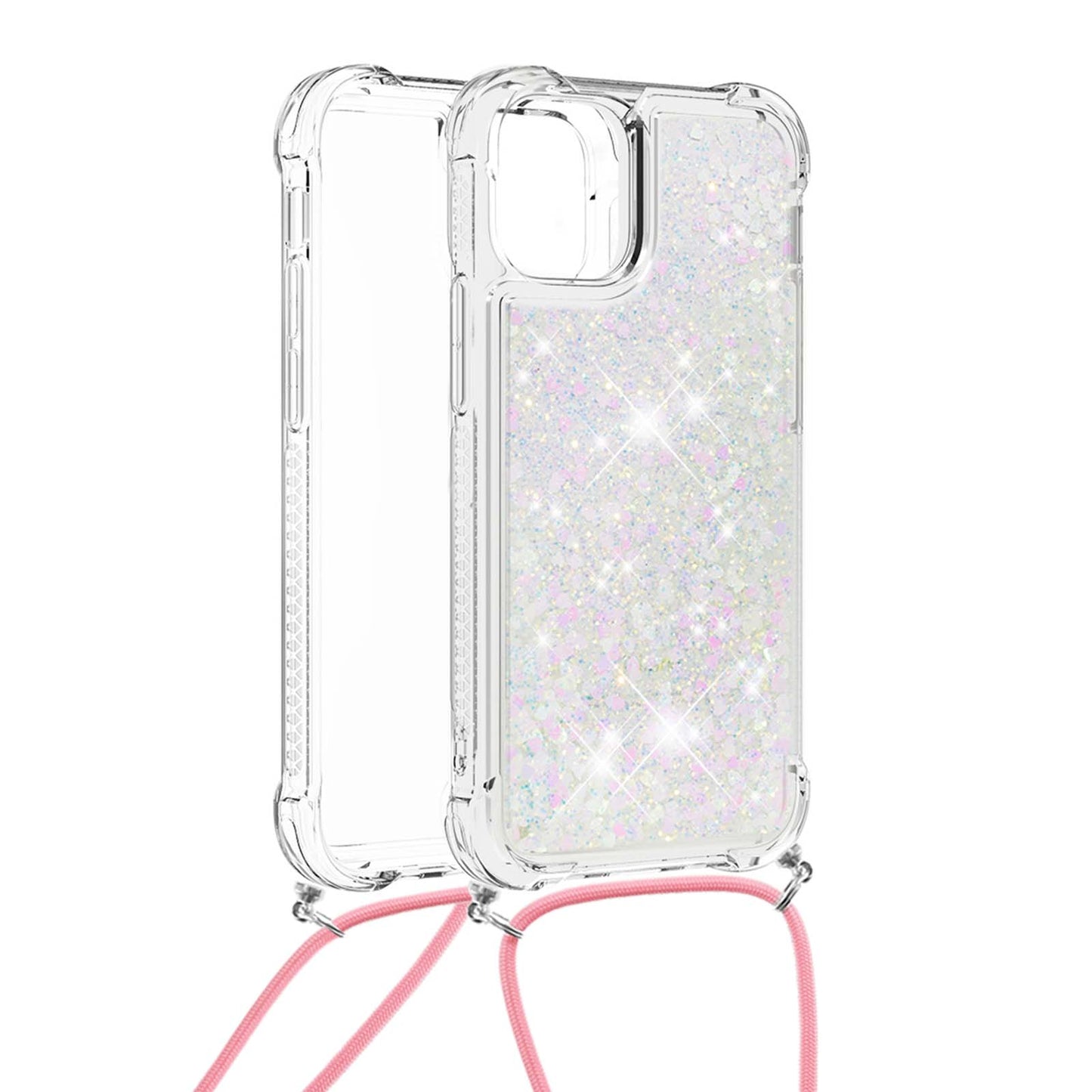 Quicksand Shiny Floating Glitter Flowing Liquid Shockproof Protective TPU Cover with Strap for iPhone 13 Pro 6.1 inch
