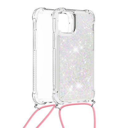Quicksand Shiny Floating Glitter Flowing Liquid Shockproof Protective TPU Cover with Strap for iPhone 13 Pro 6.1 inch