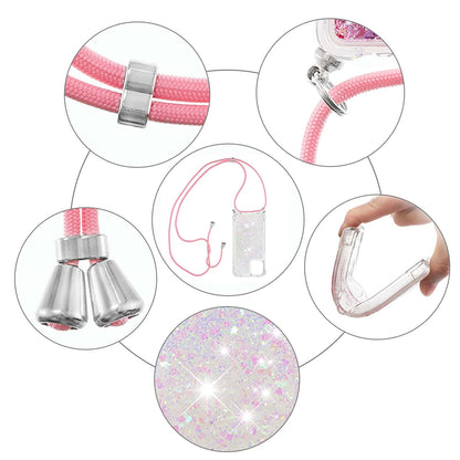 Quicksand Shiny Floating Glitter Flowing Liquid Shockproof Protective TPU Cover with Strap for iPhone 13 Pro 6.1 inch
