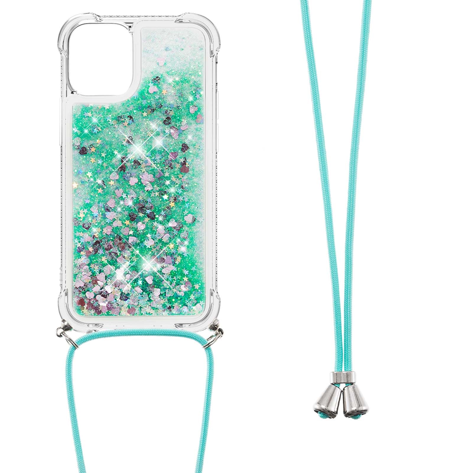 Quicksand Shiny Floating Glitter Flowing Liquid Shockproof Protective TPU Cover with Strap for iPhone 13 Pro 6.1 inch