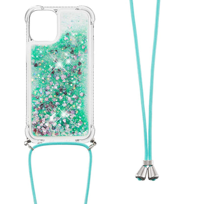 Quicksand Shiny Floating Glitter Flowing Liquid Shockproof Protective TPU Cover with Strap for iPhone 13 Pro 6.1 inch