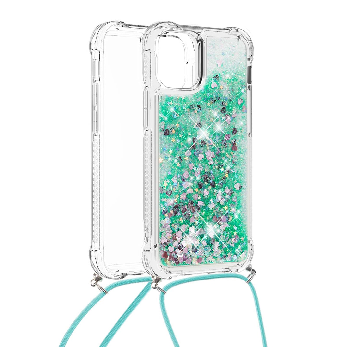 Quicksand Shiny Floating Glitter Flowing Liquid Shockproof Protective TPU Cover with Strap for iPhone 13 Pro 6.1 inch