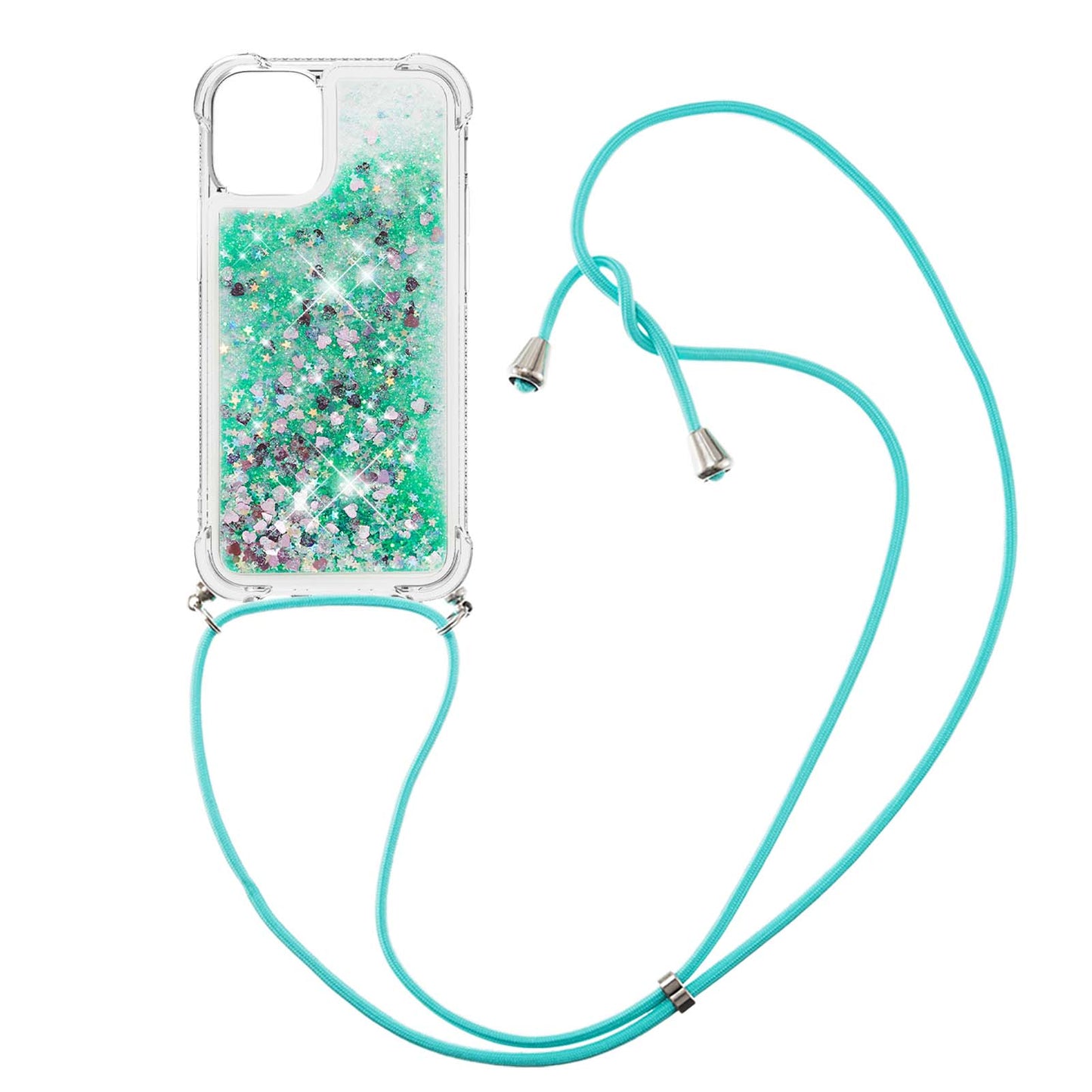 Quicksand Shiny Floating Glitter Flowing Liquid Shockproof Protective TPU Cover with Strap for iPhone 13 Pro 6.1 inch