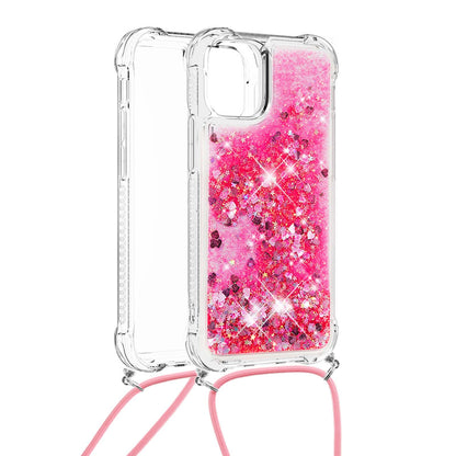 Quicksand Shiny Floating Glitter Flowing Liquid Shockproof Protective TPU Cover with Strap for iPhone 13 Pro 6.1 inch