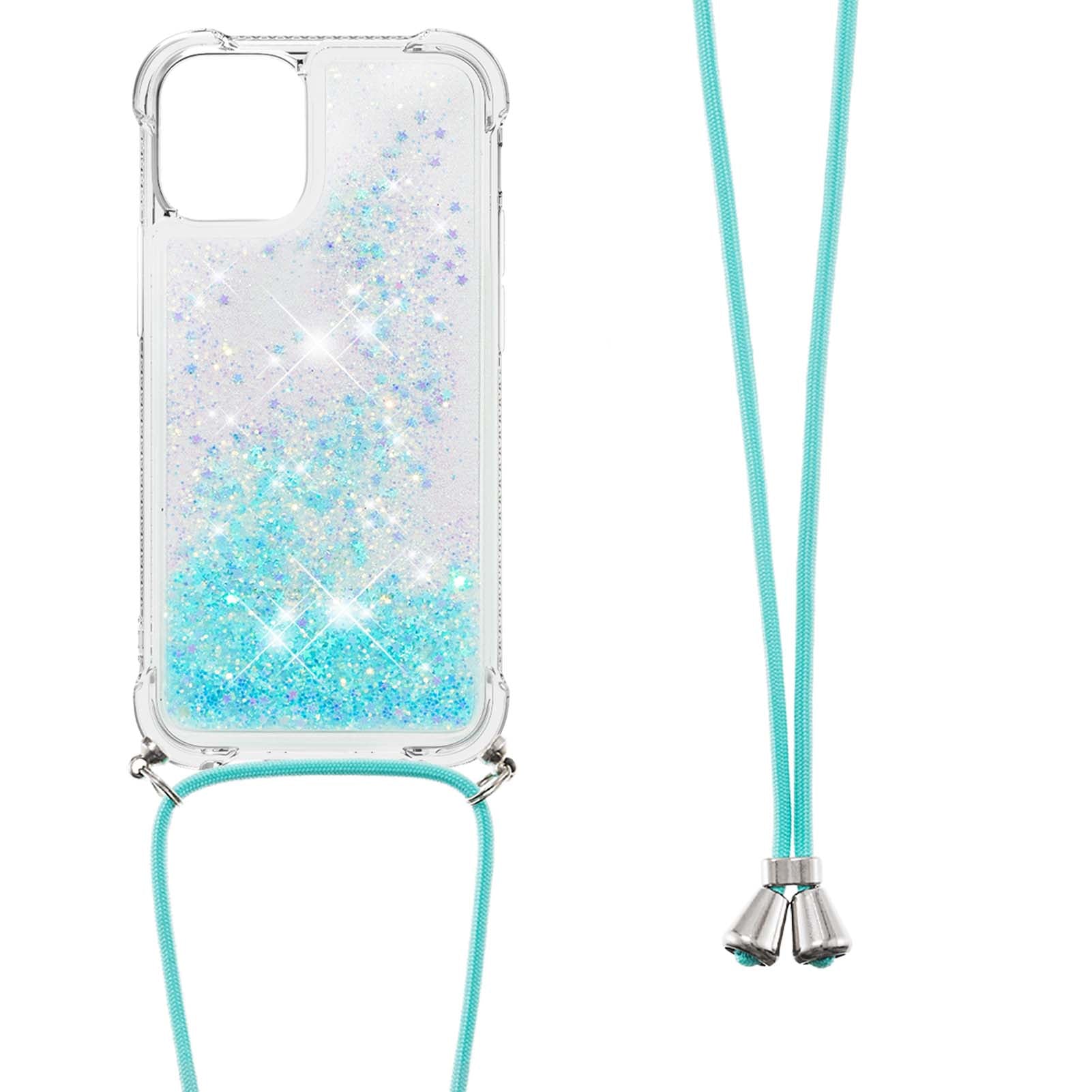 Quicksand Shiny Floating Glitter Flowing Liquid Shockproof Protective TPU Cover with Strap for iPhone 13 Pro 6.1 inch